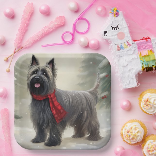 Assiettes En Carton Skye Terrier Dog à Noël de neige (Fête)