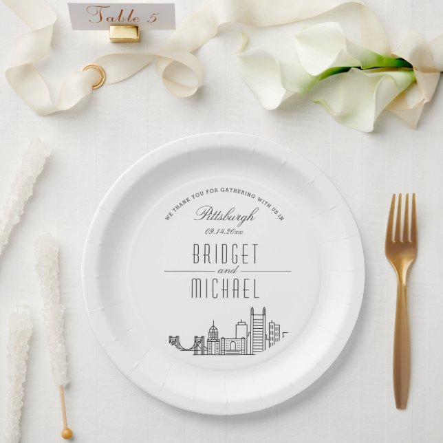 Assiettes En Carton Skyline Pittsburgh Deco | Événement Mariage (Mariage)