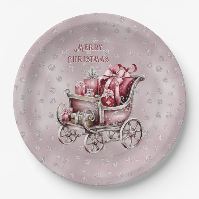 Assiettes En Carton Sleigh De Noël Avec Cadeaux Plaque Papier De Vacan (Devant)