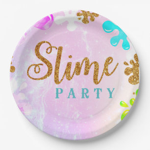 Assiettes En Carton Slime Pastel Anniversaire Plaque papier