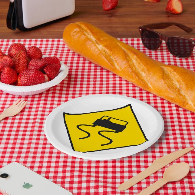 Assiettes En Carton Slippery Road Sign Paper Plates (Créateur téléchargé)