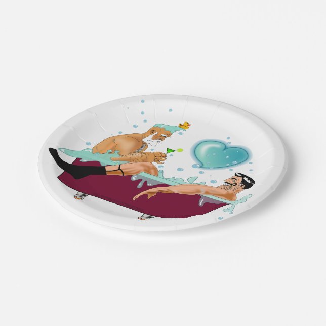 Assiettes En Carton SlipperyJoe's deux gays hommes aiment la baignoire (Angle)