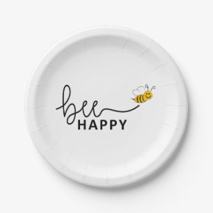 Assiettes En Carton Slogan bee happy, ne vous inquiétez pas. Sois cont