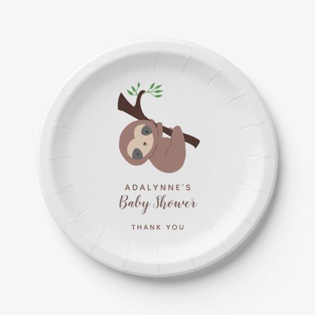 Assiettes En Carton Sloth Baby shower Sexe Neutre Script mignon (Devant)