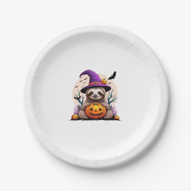 Assiettes En Carton Sloth Casquette rose Halloween (Devant)