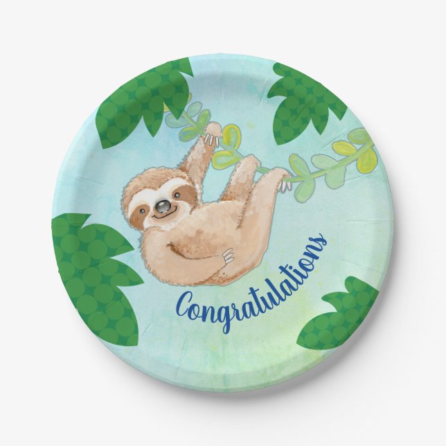 Assiettes En Carton Sloth Félicitations Baby shower Party Plaque (Devant)