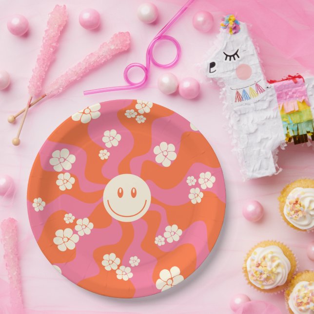 Assiettes En Carton Smile - rose, orange et crème (Fête)