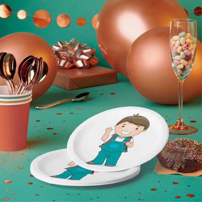 Assiettes En Carton Smiling School Boy avec sac à dos (Créateur téléchargé)