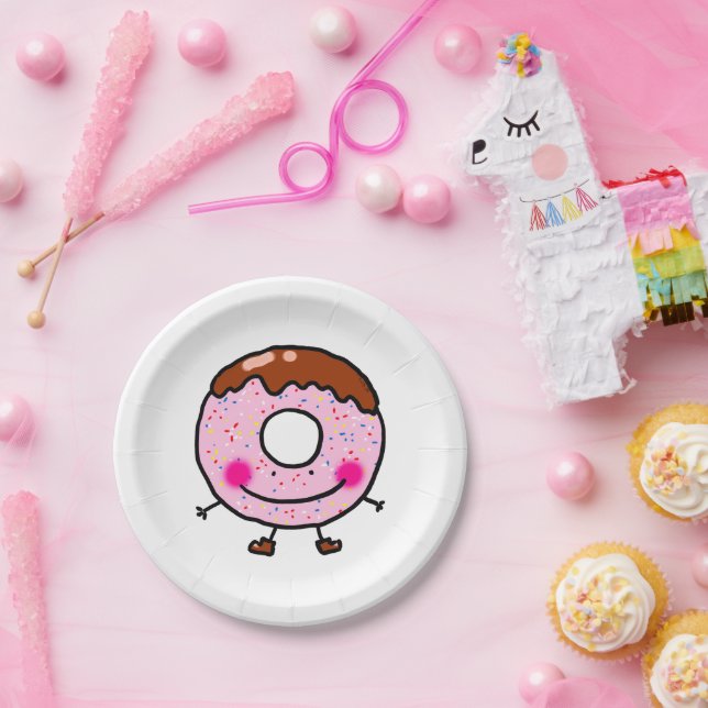 Assiettes En Carton Smiling Sprinkle Donut Character Art (Fête)