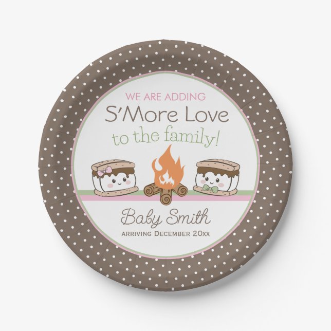 Assiettes En Carton S'more Love baby shower genre révéler plaque (Devant)