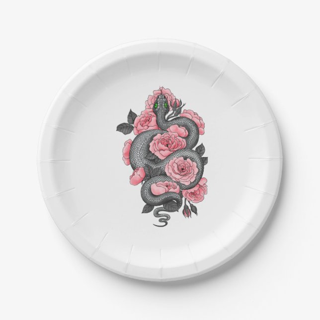 Assiettes En Carton Snake and peach roses (Devant)