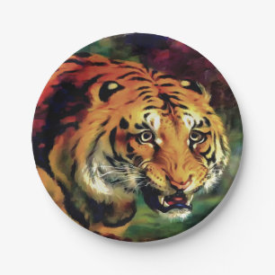 Assiettes En Carton Snarling Tiger Portrait Artistique