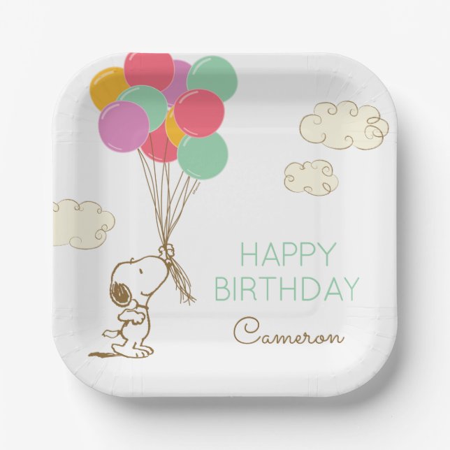 Assiettes En Carton Snoopy et Ballons Anniversaire (Recto)