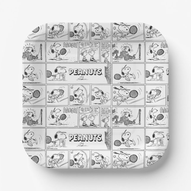 Assiettes En Carton Snoopy Joue Au Tennis (Recto)