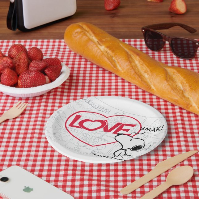 Assiettes En Carton Snoopy "Love" bande dessinée graphique (Pique-nique)