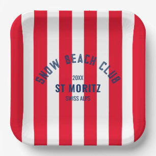 Assiettes En Carton Snow Beach Club Cabane Rouge Rayure Ski personnali