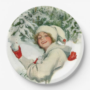 Assiettes En Carton Snowball Fight (par Harrison Fisher)