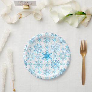 Assiettes En Carton Snowflake bleu motif