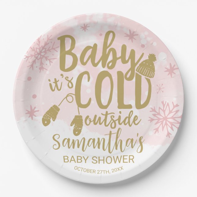 Assiettes En Carton Snowflakes Baby It's Cold Outside Baby shower Pape (Devant)