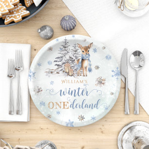 Assiettes En Carton Snowflakes de cerfs d'hiver ONE derland 1er annive