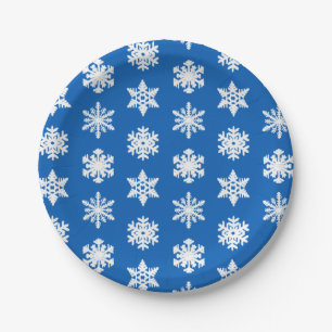 Assiettes En Carton Snowflakes Ikat - Cobalt bleu et blanc