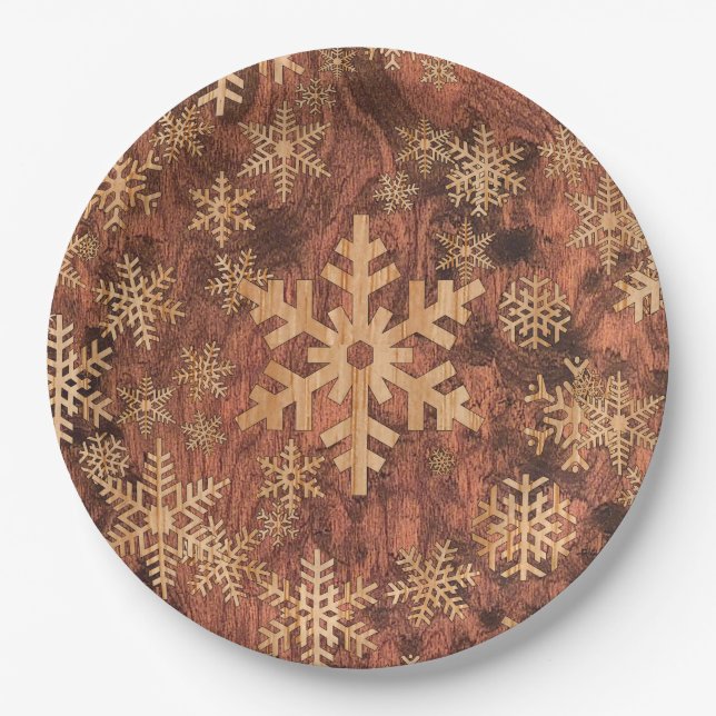 Assiettes En Carton Snowflakes Inlay en bois Décor d'impression graphi (Devant)