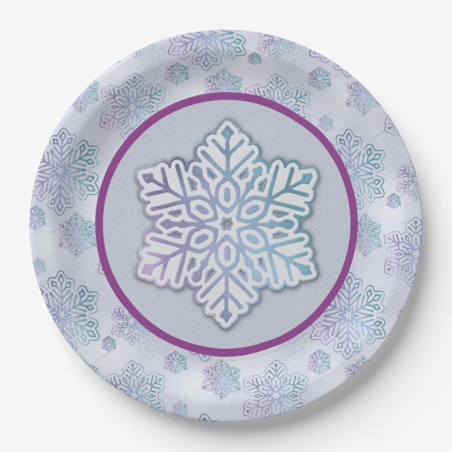Assiettes En Carton Snowflakes Iridescente Blue & Purple (Devant)