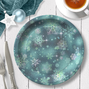 Assiettes En Carton Snowflakes le plus beau Motif ID Turquoise846