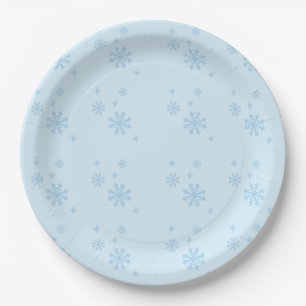 Assiettes En Carton Snowflakes Motif bleu clair sans voile
