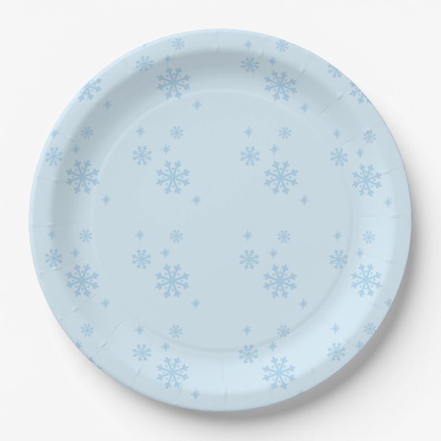 Assiettes En Carton Snowflakes Motif bleu clair sans voile (Devant)