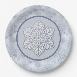 Assiettes En Carton Snowflakes Parties scintillant argent Dusty Blue