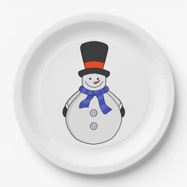 Assiettes En Carton Snowman avec chapeau supérieur (Devant)