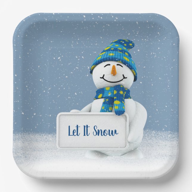 Assiettes En Carton Snowman avec LET IT NEIGE SIGNE (Recto)