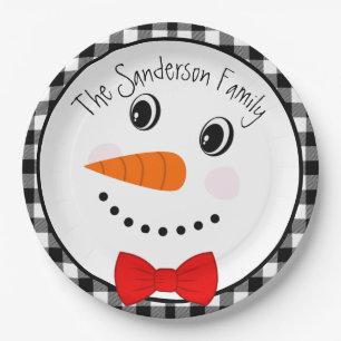 Assiettes En Carton Snowman avec Red Bowtie Black Buffalo Plaid Trier