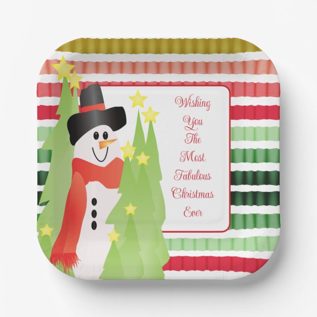 Assiettes En Carton Snowman Holiday Theme Designer Carré (Recto)