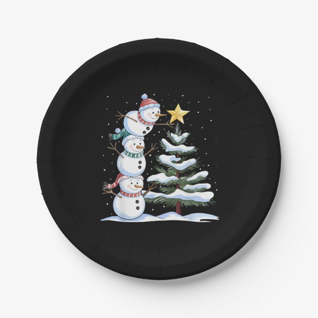 Assiettes En Carton Snowman Merry Christmas Santa Claus Tree Snow Fami (Devant)