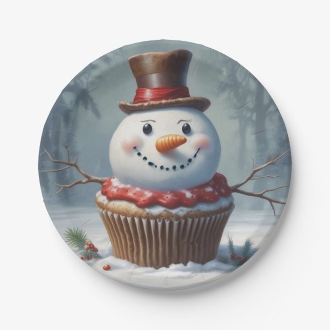 Assiettes En Carton Snowman Muffin (Devant)
