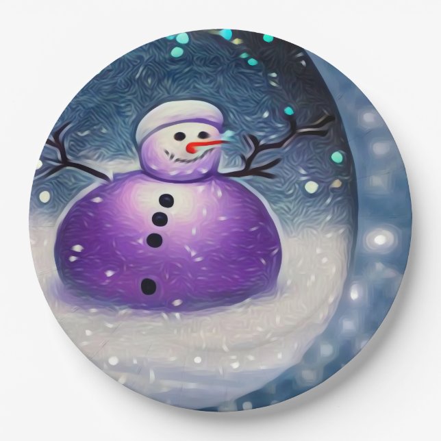 Assiettes En Carton Snowman Peint Purple Pudgy (Devant)