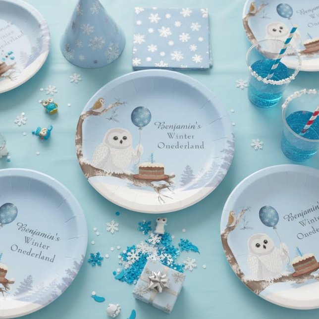 Assiettes En Carton Snowy Owl Winter Onederland Birthday  (Créateur téléchargé)