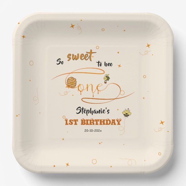 Assiettes En Carton So Sweet To Bee One Cute Honey Bee 1st Birthday (Recto)