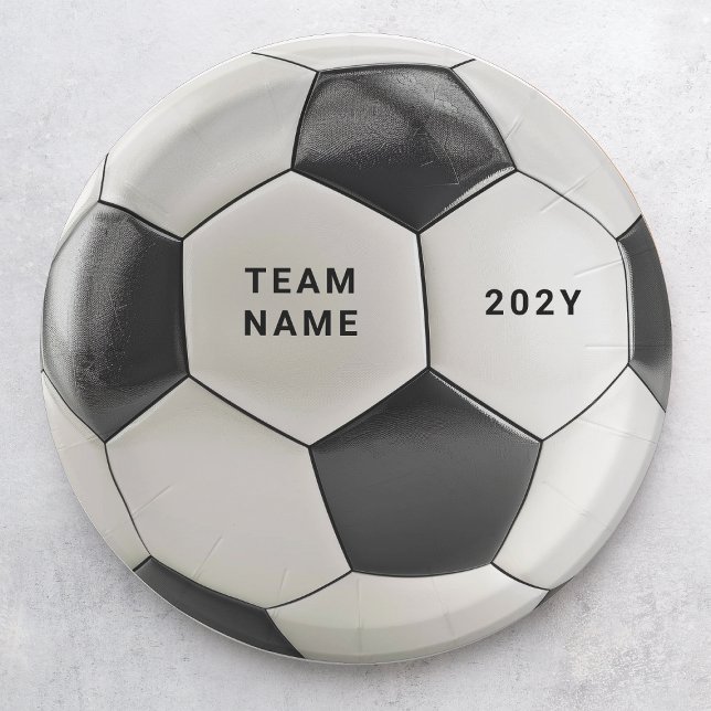 Assiettes En Carton Soccer Ball Paper Plate | Team Name Party Plates (Soccer ball design, perfect for football fans, team celebrations, birthdays & sports-themed parties!)