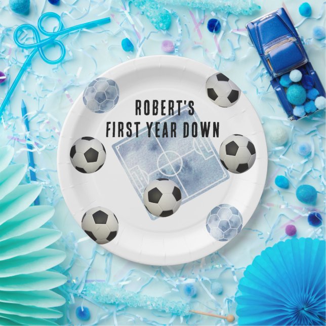 Assiettes En Carton Soccer First Year Down Birthday Party (Fête)