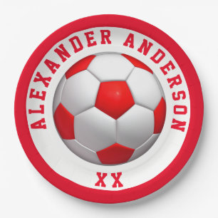 Assiettes En Carton Soccer Nom rouge et Jersey Personnaliser