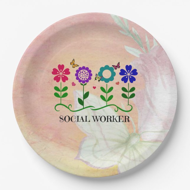 Assiettes En Carton Social Worker, Pastel Springtime Design, (Devant)