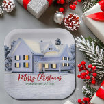 Assiettes En Carton Société immobilière personnalisée Fête de Noël d'h<br><div class="desc">Cette belle plaque de papier de fête de Noël sur mesure est parfaite pour une entreprise immobilière située au nord. De magnifiques neiges blanches bordent les arbres et logent dans ce décor de vacances d'hiver. Un courtier peut garder Joyeux Noël en écriture rouge et verte ou customiser avec ses propres...</div>