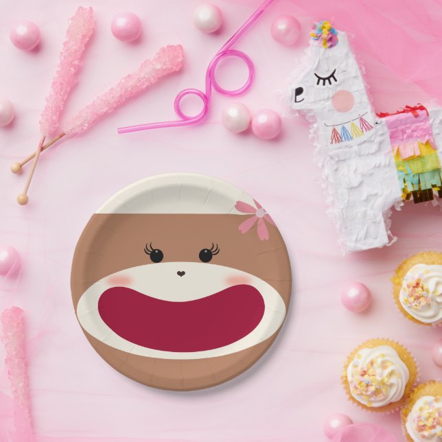 Assiettes En Carton Sock Monkey Smile(Girl) (Fête)