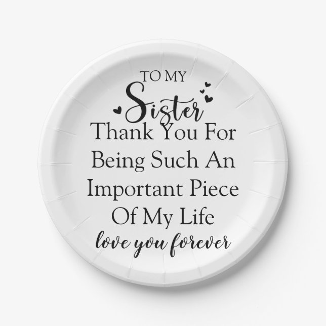 Assiettes En Carton Soeur Appréciation Merci D'Être Dans Ma Vie (Devant)