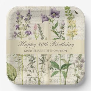 Assiettes En Carton Soft Botanical Vintaqe Fleur sauvage 80e anniversa