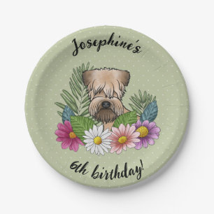 Assiettes En Carton Soft-Coated Wheaten Terrier Floral Joyeux Annivers
