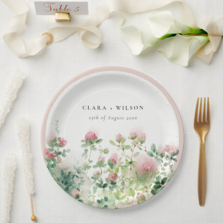 Assiettes En Carton Soft Subtle Rose Aquarelle Floral Garden Mariage
